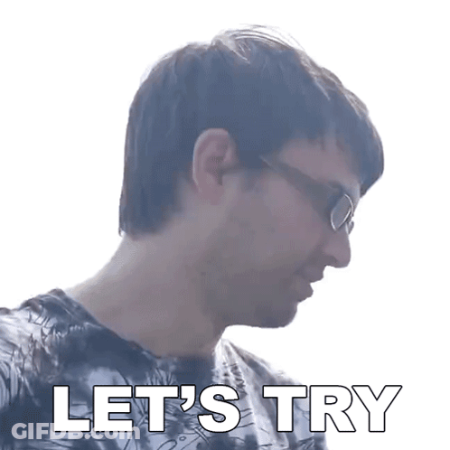 A Man Wearing Glasses And A Tie Dye Shirt Says " Let 'S Try " GIF