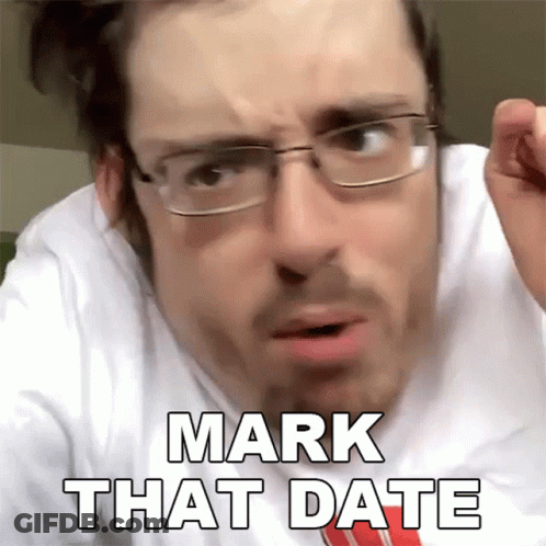 A Man Wearing Glasses And A Tie Says Mark That Date GIF