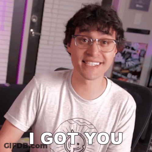 A Man Wearing Glasses And A White Shirt That Says " I Got You " GIF