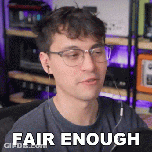 A Man Wearing Glasses And Ear Buds Says " Fair Enough " GIF