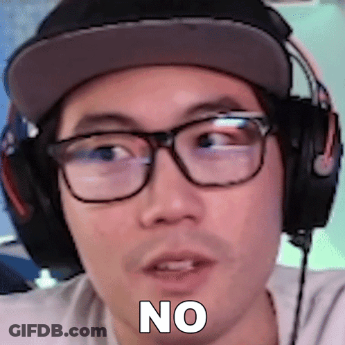 A Man Wearing Glasses And Headphones Has The Word No Written On His Face GIF