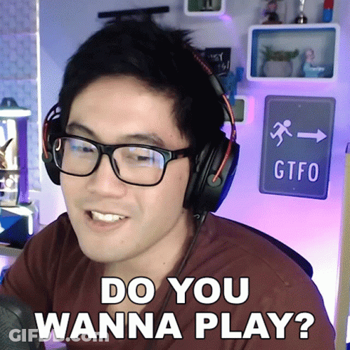A Man Wearing Glasses And Headphones Is Asking If He Wanna Play GIF