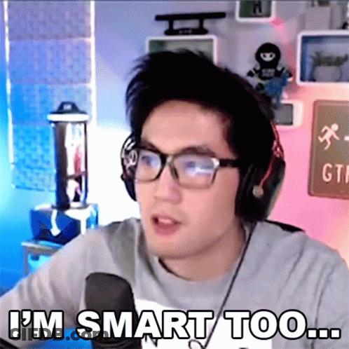 A Man Wearing Glasses And Headphones Is Saying I 'M Smart Too GIF