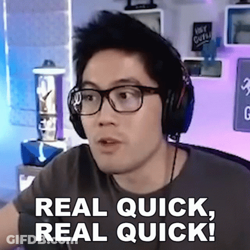 A Man Wearing Glasses And Headphones Is Saying Real Quick Real Quick GIF