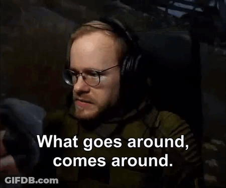 Man With Glasses And Headphones Says What Goes Around GIF