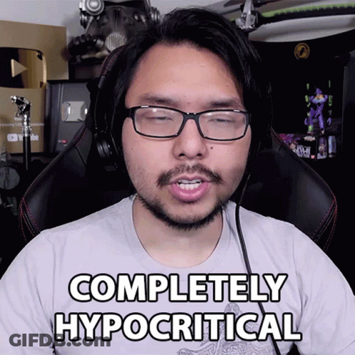 A Man Wearing Glasses And Headphones Says " Completely Hypocritical " GIF