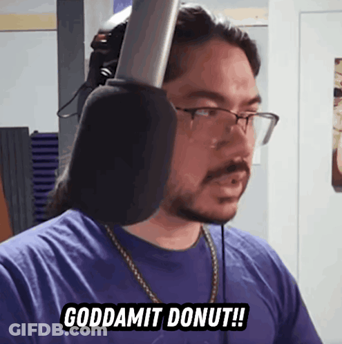 A Man Wearing Glasses And Headphones Says Goddamn Donut GIF