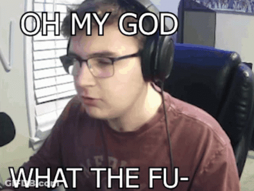 A Man Wearing Glasses And Headphones Says " Oh My God What The Fu " GIF