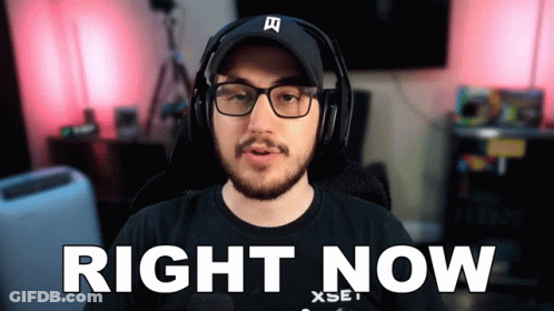 A Man Wearing Glasses And Headphones Says " Right Now " GIF
