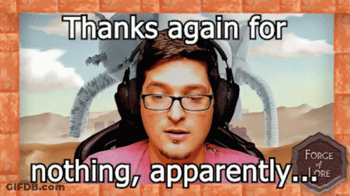 A Man Wearing Glasses And Headphones Says " Thanks Again For Nothing Apparently " GIF