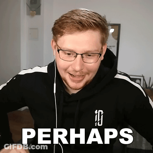 A Man Wearing Glasses And Headphones With The Word Perhaps Behind Him GIF