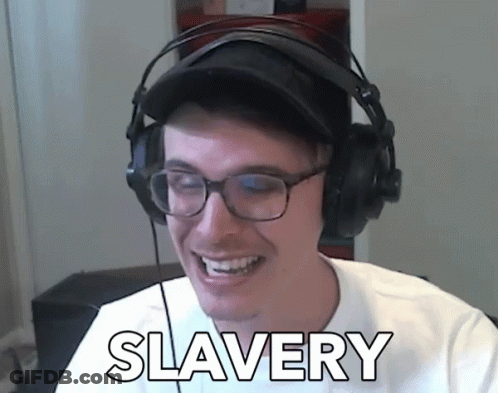 A Man Wearing Glasses And Headphones With The Word Slavery On The Bottom GIF