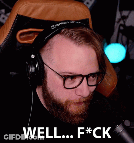 A Man Wearing Glasses And Headphones With The Words Well F * Ck Below Him GIF