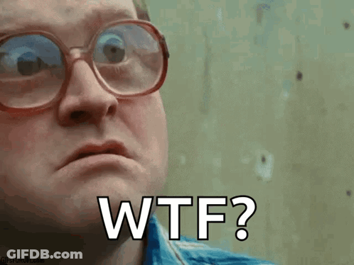 A Man Wearing Glasses Has The Words Wtf Written On His Face GIF