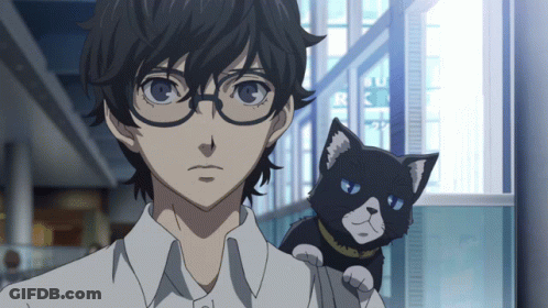 A Man Wearing Glasses Holds A Black Cat In His Arms GIF
