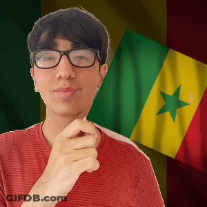A Man Wearing Glasses Holds A Flag In Front Of A Green Yellow And Red Flag GIF