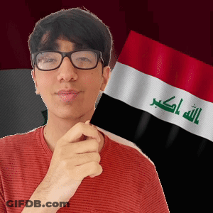 A Man Wearing Glasses Holds A Small Flag With Arabic Writing GIF