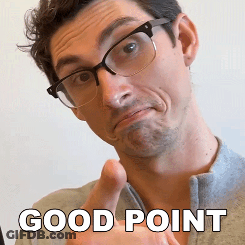 A Man Wearing Glasses Is Giving A Thumbs Up And The Words Good Point Are Below Him GIF