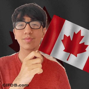 A Man Wearing Glasses Is Holding A Canadian Flag GIF
