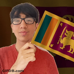 A Man Wearing Glasses Is Holding A Flag With A Lion And A Sword On It GIF