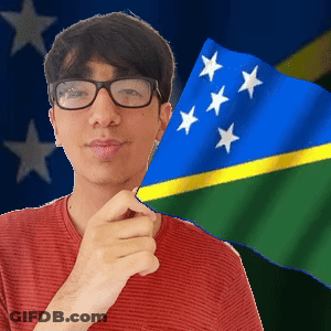 A Man Wearing Glasses Is Holding A Flag With White Stars GIF