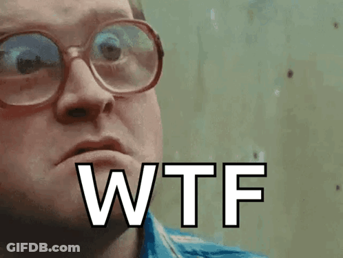 A Man Wearing Glasses Is Making A Funny Face And The Word Wtf Is On The Screen . GIF