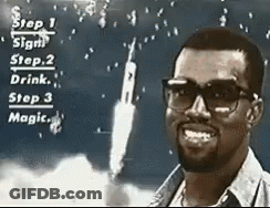 A Man Wearing Glasses Is Smiling In Front Of A Rocket Launching GIF