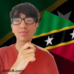 A Man Wearing Glasses Is Standing In Front Of A Flag With Stars On It GIF