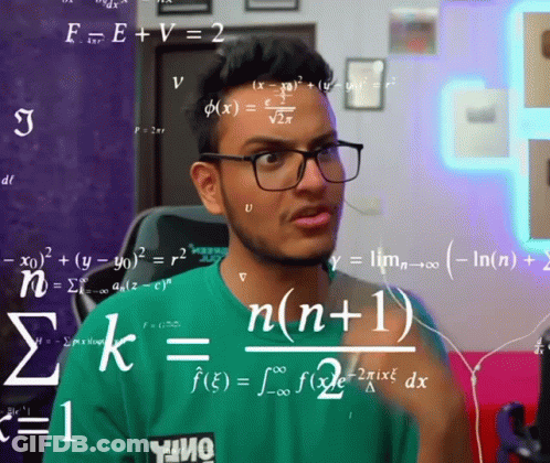 A Man Wearing Glasses Is Surrounded By Mathematical Equations And Symbols GIF