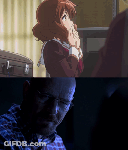 A Man Wearing Glasses Looks At A Girl In A School Uniform GIF
