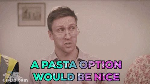 A Man Wearing Glasses Says " A Pasta Option Would Be Nice " GIF