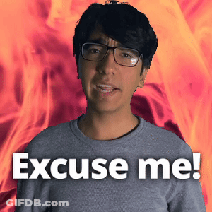 A Man Wearing Glasses Says Excuse Me In Front Of A Flaming Background GIF