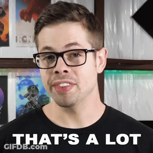A Man Wearing Glasses Says That 'S A Lot In White Letters GIF