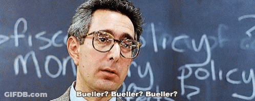 A Man Wearing Glasses Stands In Front Of A Blackboard With The Words Bueller Bueller Bueller Written On It GIF