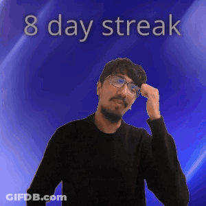 A Man Wearing Glasses Stands In Front Of A Blue Background With The Words 8 Day Streak On It GIF