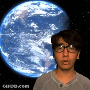 Man With Glasses In Front Of Blue Globe GIF