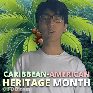 A Man Wearing Glasses Stands In Front Of A Palm Tree With The Words Caribbean-American Heritage Month GIF