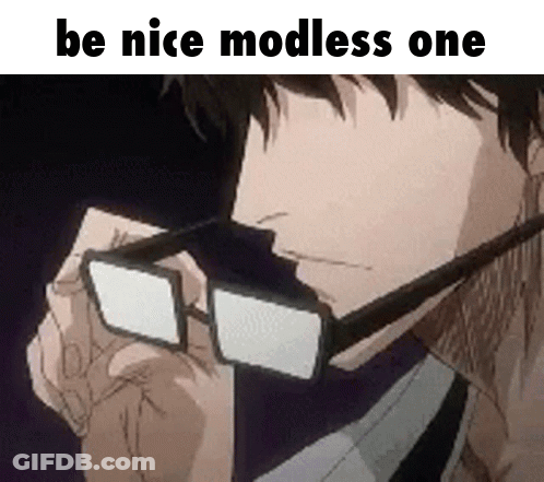 A Man Wearing Glasses With The Words `` Be Nice Modless One '' On The Bottom . GIF