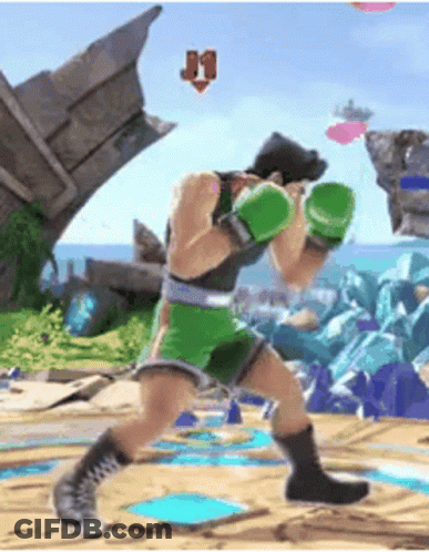A Man Wearing Green Boxing Gloves Is Playing A Video Game On A Beach . GIF