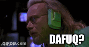 A Man Wearing Green Headphones And Glasses Is Asking The Question Dafuq ? GIF