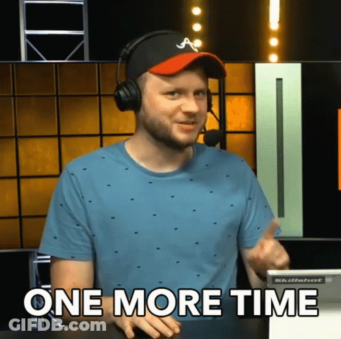 A Man Wearing Headphones And A Baseball Cap Says One More Time GIF