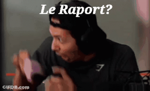 A Man Wearing Headphones And A Black Shirt Is Asking " Le Rapport " GIF