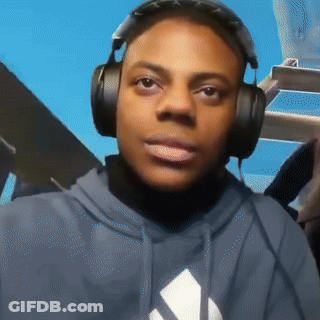 A Man Wearing Headphones And A Blue Hoodie With An Adidas Logo GIF