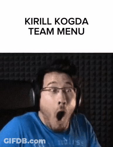 A Man Wearing Headphones And A Blue Shirt Has A Surprised Look On His Face And The Words Kirill Kogda Team Menu Above Hi GIF