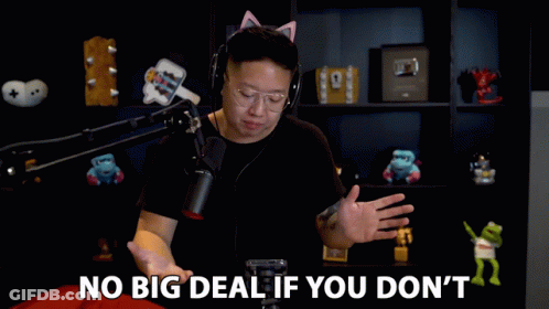 A Man Wearing Headphones And A Cat Ear Headband Says No Big Deal If You Don 'T GIF