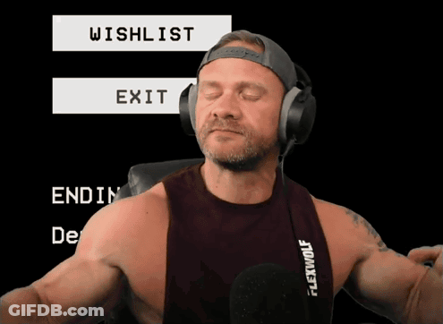 A Man Wearing Headphones And A Flexwolf Shirt GIF