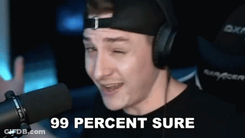 A Man Wearing Headphones And A Hat Is Talking Into A Microphone And Saying 99 Percent Sure . GIF
