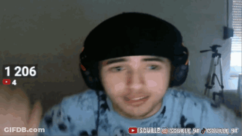 A Man Wearing Headphones And A Hat With The Number 1206 Above His Head GIF