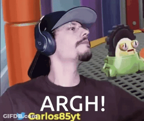 A Man Wearing Headphones And A Hat With The Words Argh Carlos85yt On His Shirt GIF