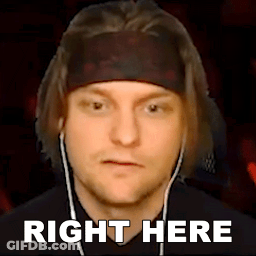 A Man Wearing Headphones And A Headband Says Right Here In White Letters GIF
